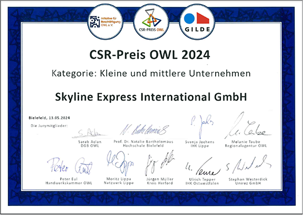 CSR-Preis OWL 2024 Urkunde